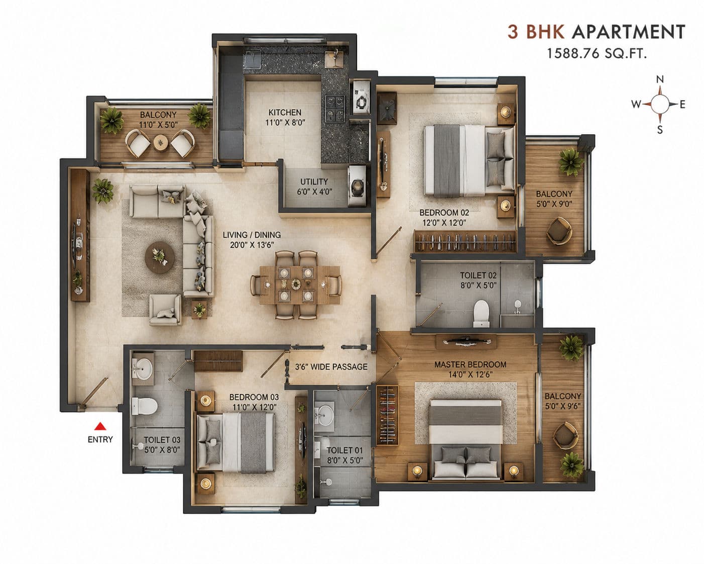 Floor Plan - 3 BHK